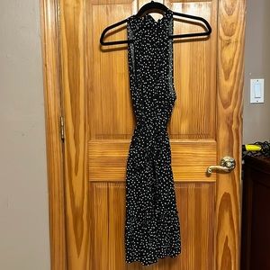 Black and white polka dot high neck dress